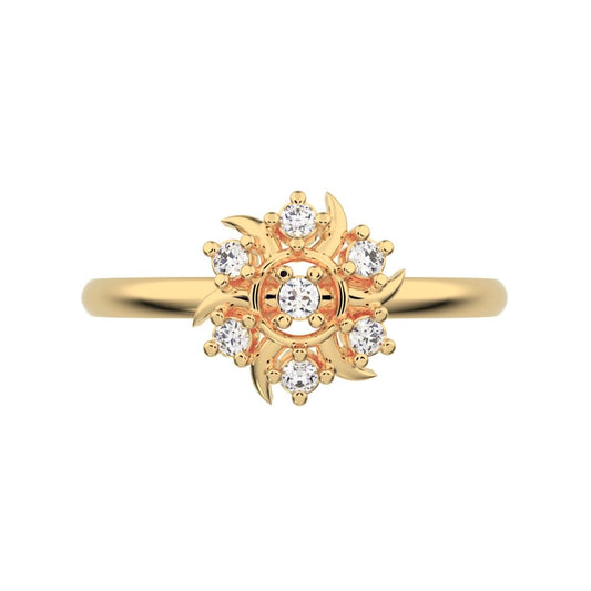 0.075 ct Round Cut Moissanite dainty Minimalist star eye halo floral cluster 14K / 18K Solid Yellow Gold everyday ring