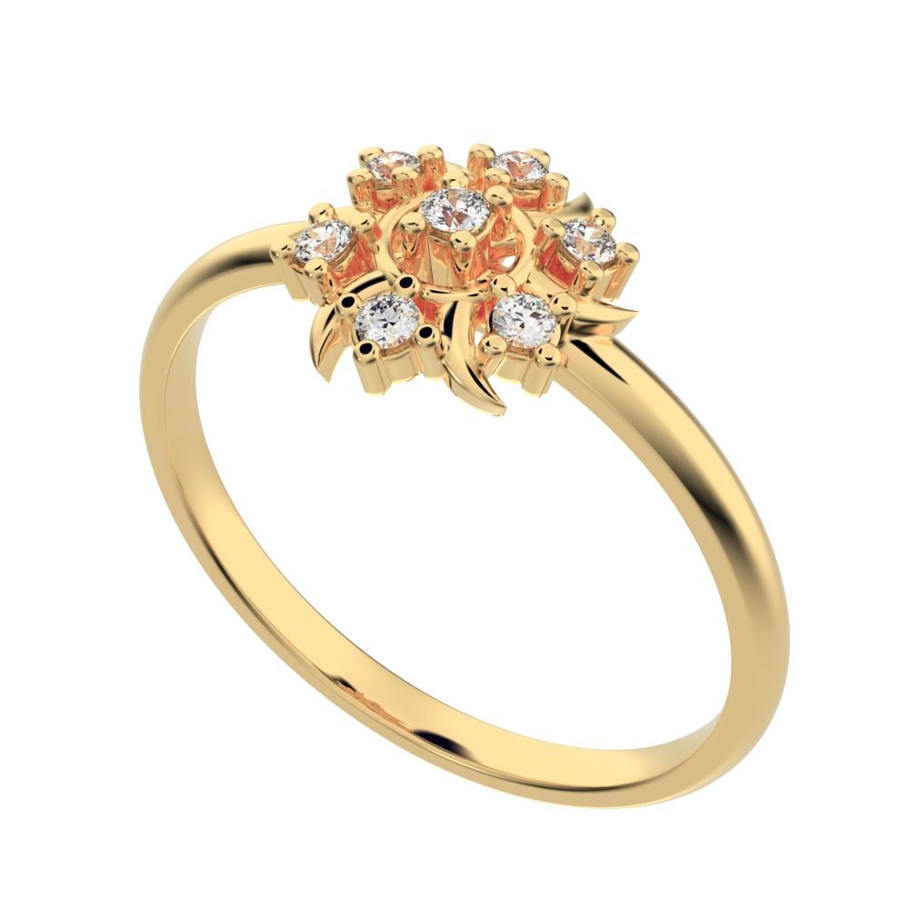0.075 ct Round Cut Simulated Clear Diamond dainty Minimalist star eye halo floral cluster 14K / 18K Solid Yellow Gold everyday ring