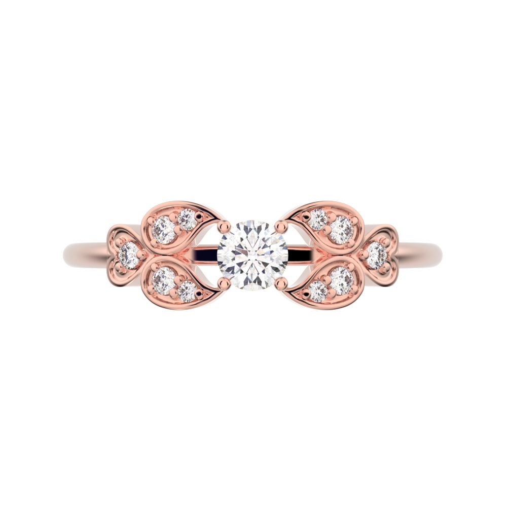 0.19 ct Round Cut Simulated Clear Diamond dainty Minimalist eye heart floral halo 14K / 18K Solid Rose Gold everyday ring