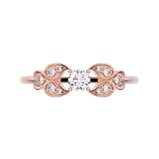 0.19 ct Round Cut Moissanite dainty Minimalist eye heart floral halo 14K / 18K Solid Rose Gold everyday ring