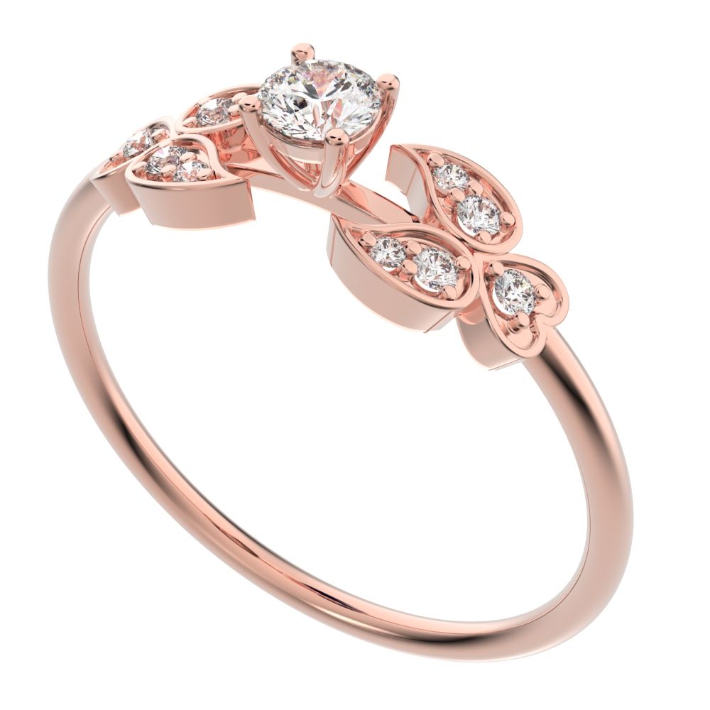 0.19 ct Round Cut Simulated Clear Diamond dainty Minimalist eye heart floral halo 14K / 18K Solid Rose Gold everyday ring