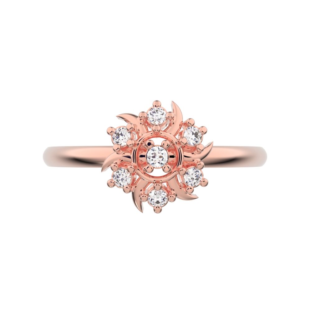 0.075 ct Round Cut Simulated Clear Diamond dainty Minimalist star eye halo floral cluster 14K / 18K Solid Rose Gold everyday ring