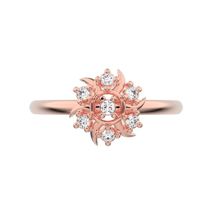 0.075 ct Round Cut Moissanite dainty Minimalist star eye halo floral cluster 14K / 18K Solid Rose Gold everyday ring