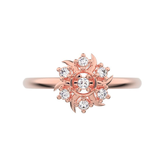 0.075 ct Round Cut Moissanite dainty Minimalist star eye halo floral cluster 14K / 18K Solid Rose Gold everyday ring