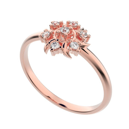 0.075 ct Round Cut Moissanite dainty Minimalist star eye halo floral cluster 14K / 18K Solid Rose Gold everyday ring