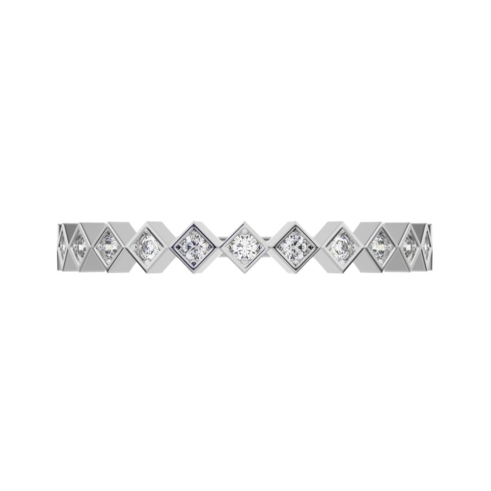 0.13Ct Round Cut Simulated Clear Diamond Minimalist Stackable Half Eternity bezel square 14K / 18K Solid White Gold everyday wedding band