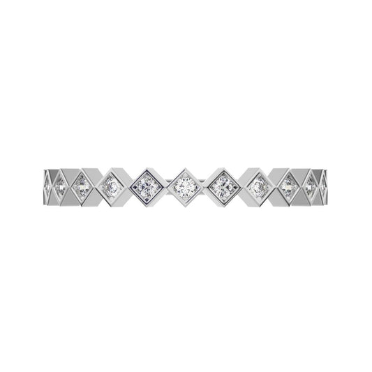 0.13 ct Round Cut Moissanite dainty Minimalist Stackable Half Eternity bezel square 14K / 18K Solid White Gold everyday wedding band