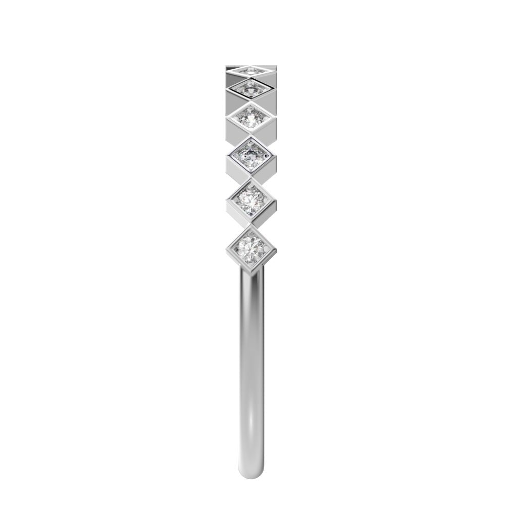 0.13Ct Round Cut Simulated Clear Diamond Minimalist Stackable Half Eternity bezel square 14K / 18K Solid White Gold everyday wedding band