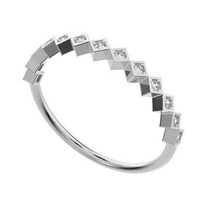 0.13Ct Round Cut Simulated Clear Diamond Minimalist Stackable Half Eternity bezel square 14K / 18K Solid White Gold everyday wedding band