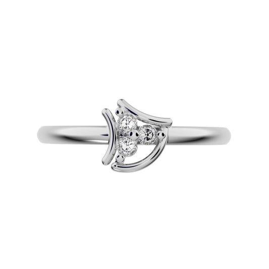 0.045 ct Round Cut Simulated Clear Diamond dainty Minimalist 3 stone eye halo floral cluster light 14K / 18K Solid White Gold everyday ring