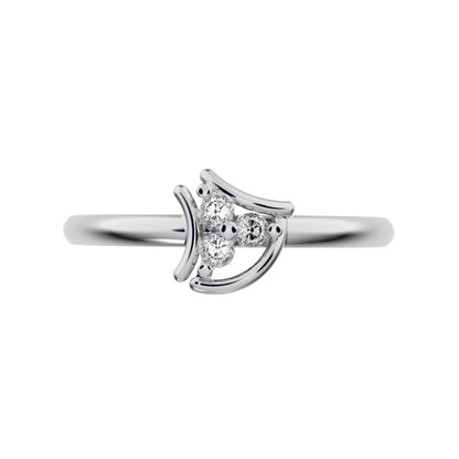 0.045 ct Round Cut Moissanite dainty Minimalist 3 stone eye halo floral cluster light 14K / 18K Solid White Gold everyday ring