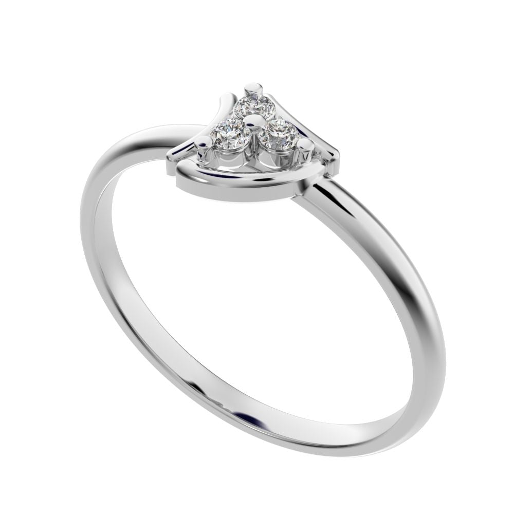 0.045 ct Round Cut Moissanite dainty Minimalist 3 stone eye halo floral cluster light 14K / 18K Solid White Gold everyday ring