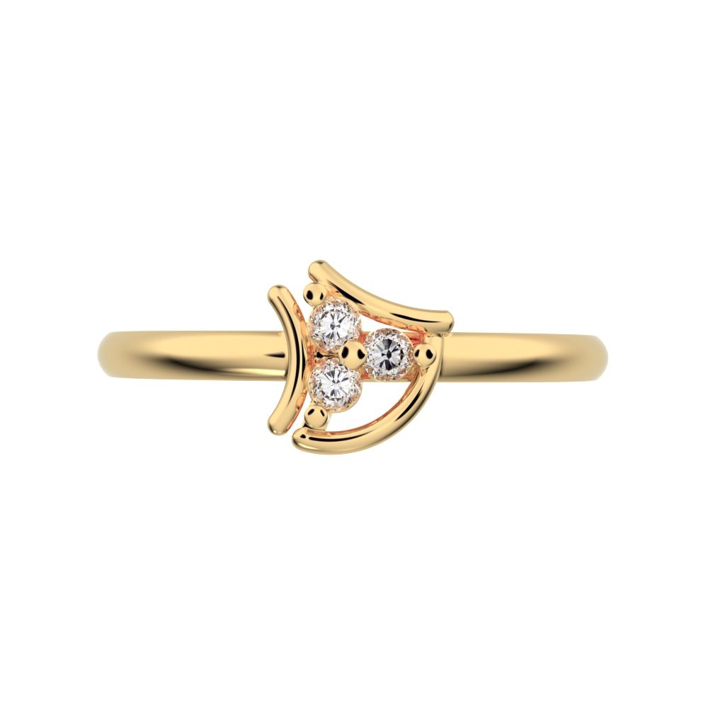 0.045 ct Round Cut Simulated Clear Diamond dainty Minimalist 3 stone eye halo floral cluster 14K / 18K Solid Yellow Gold everyday ring