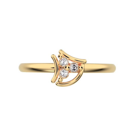 0.045 ct Round Cut Simulated Clear Diamond dainty Minimalist 3 stone eye halo floral cluster 14K / 18K Solid Yellow Gold everyday ring