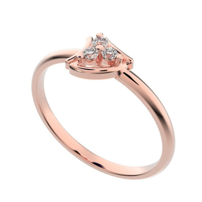 0.045 ct Round Cut Simulated Clear Diamond dainty Minimalist 3 stone eye halo floral cluster light 14K / 18K Solid Rose Gold everyday ring