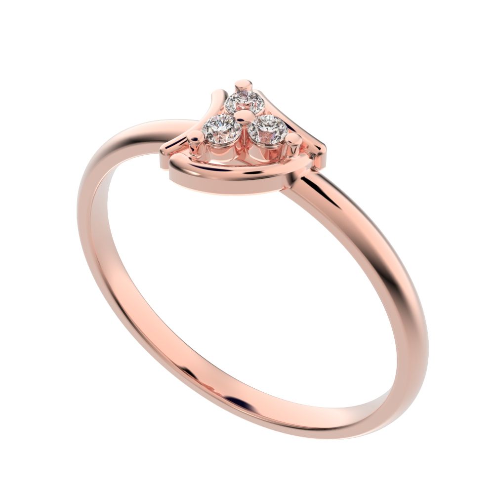 0.045 ct Round Cut Moissanite dainty Minimalist 3 stone eye halo floral cluster light 14K / 18K Solid Rose Gold everyday ring