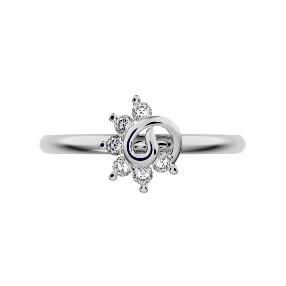 0.09 ct Round Cut Moissanite dainty Minimalist star eye halo floral spiral cluster 14K / 18K Solid White Gold everyday ring