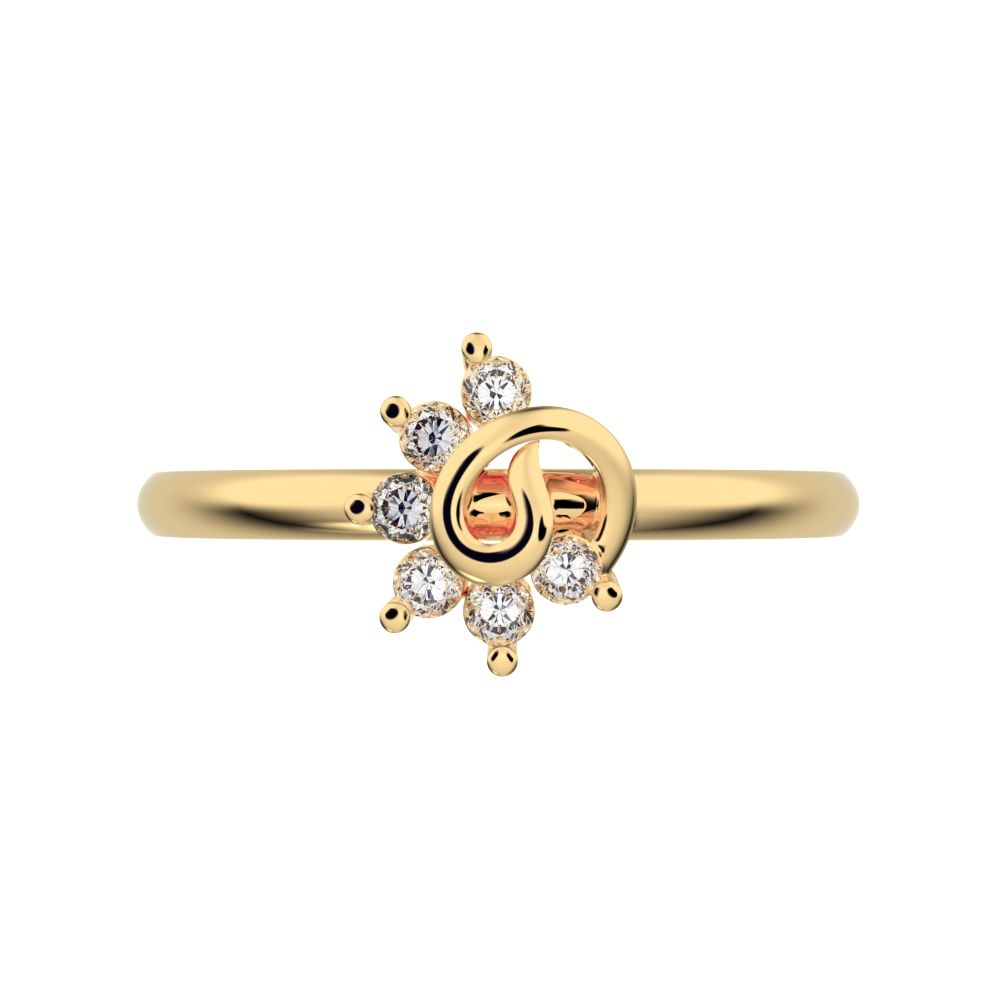 0.09 ct Round Cut Simulated Clear Diamond dainty Minimalist star eye halo floral spiral cluster 14K / 18K Solid Yellow Gold everyday ring