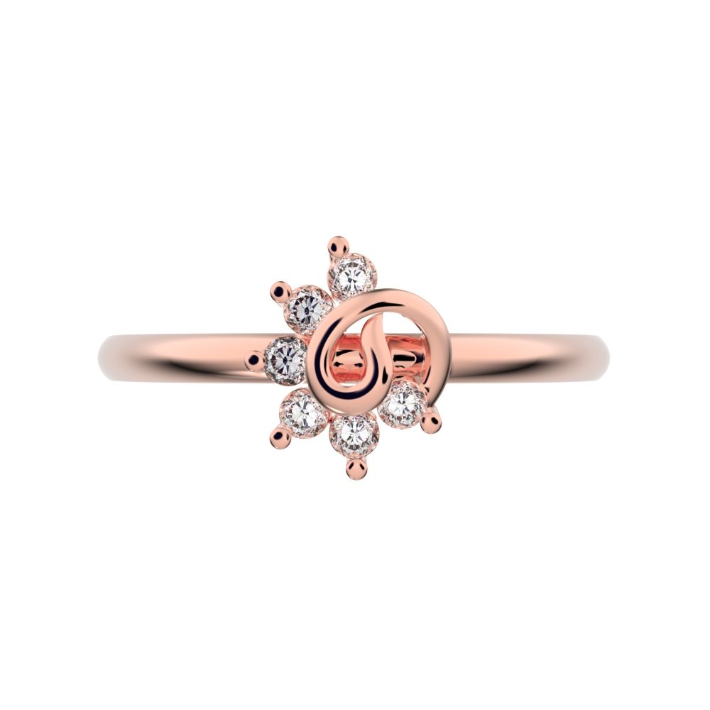 0.09 ct Round Cut Simulated Clear Diamond dainty Minimalist star eye halo floral spiral cluster 14K / 18K Solid Rose Gold everyday ring