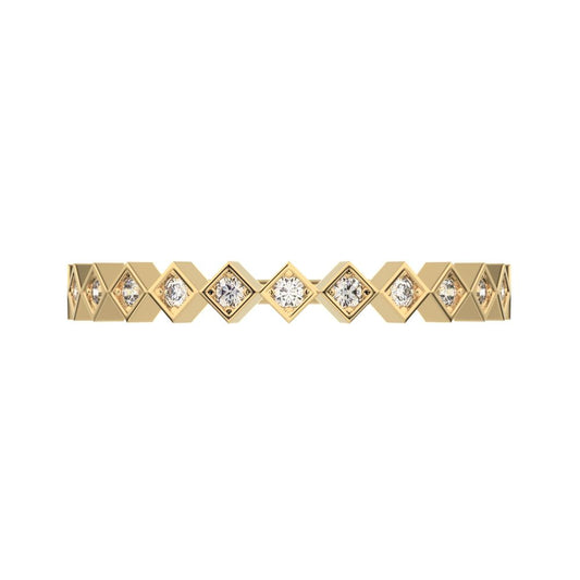 0.13Ct Round Cut Simulated Clear Diamond Minimalist Stackable Half Eternity bezel square 14K / 18K Solid Yellow Gold everyday wedding band