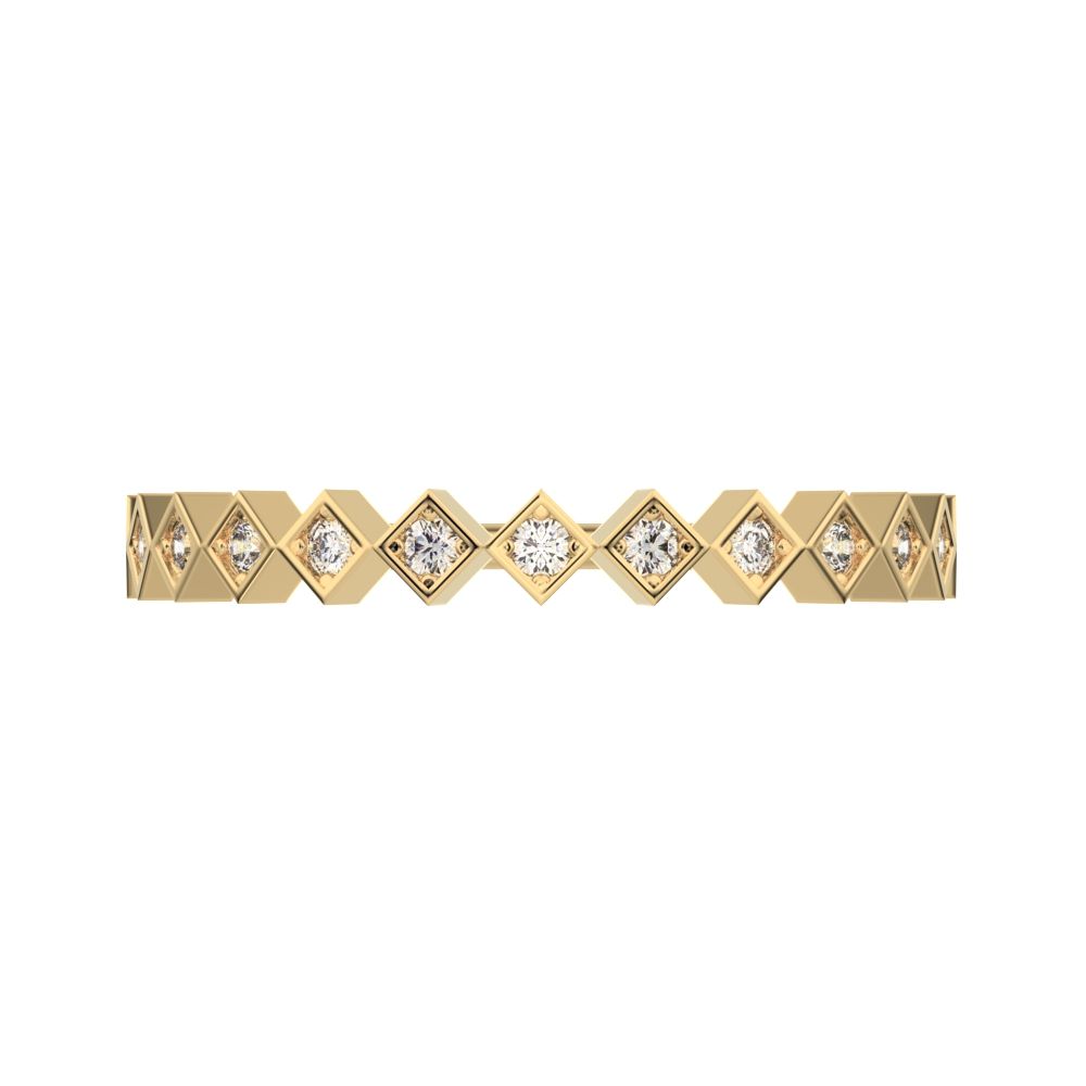 0.13 ct Round Cut Moissanite dainty Minimalist Stackable Half Eternity bezel square 14K / 18K Solid Yellow Gold everyday wedding band