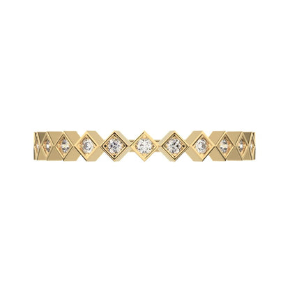 0.13 ct Round Cut Moissanite dainty Minimalist Stackable Half Eternity bezel square 14K / 18K Solid Yellow Gold everyday wedding band