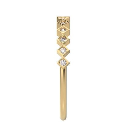 0.13Ct Round Cut Simulated Clear Diamond Minimalist Stackable Half Eternity bezel square 14K / 18K Solid Yellow Gold everyday wedding band