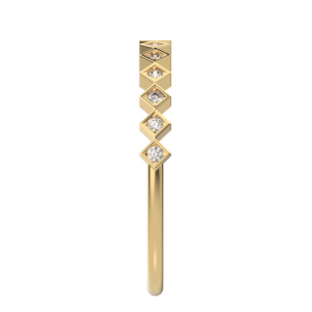 0.13 ct Round Cut Moissanite dainty Minimalist Stackable Half Eternity bezel square 14K / 18K Solid Yellow Gold everyday wedding band