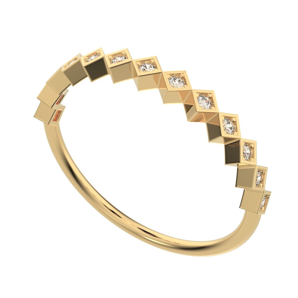 0.13 ct Round Cut Moissanite dainty Minimalist Stackable Half Eternity bezel square 14K / 18K Solid Yellow Gold everyday wedding band