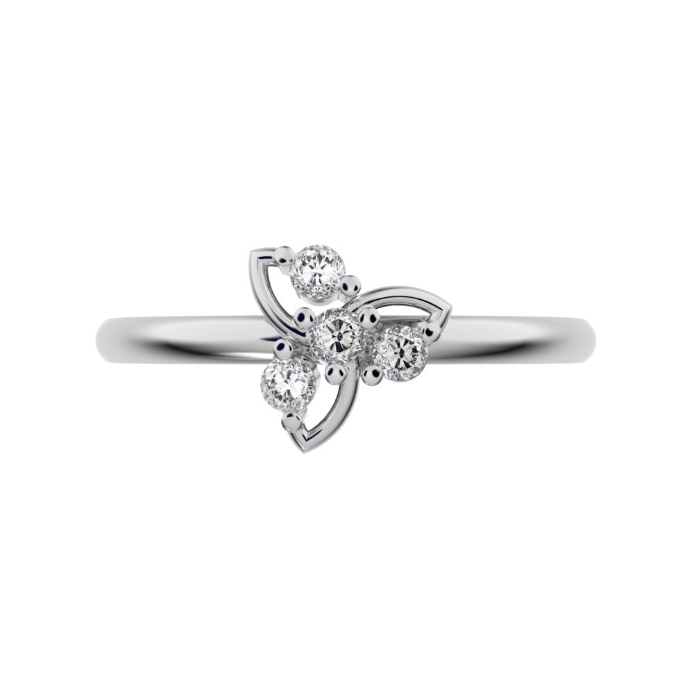 0.08 ct Round Cut Simulated Clear Diamond dainty Minimalist star eye halo floral spiral cluster 14K / 18K Solid White Gold everyday ring