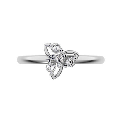 0.08 ct Round Cut Moissanite dainty Minimalist star eye halo floral spiral cluster 14K / 18K Solid White Gold everyday ring