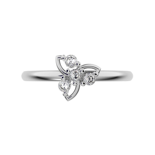 0.08 ct Round Cut Moissanite dainty Minimalist star eye halo floral spiral cluster 14K / 18K Solid White Gold everyday ring