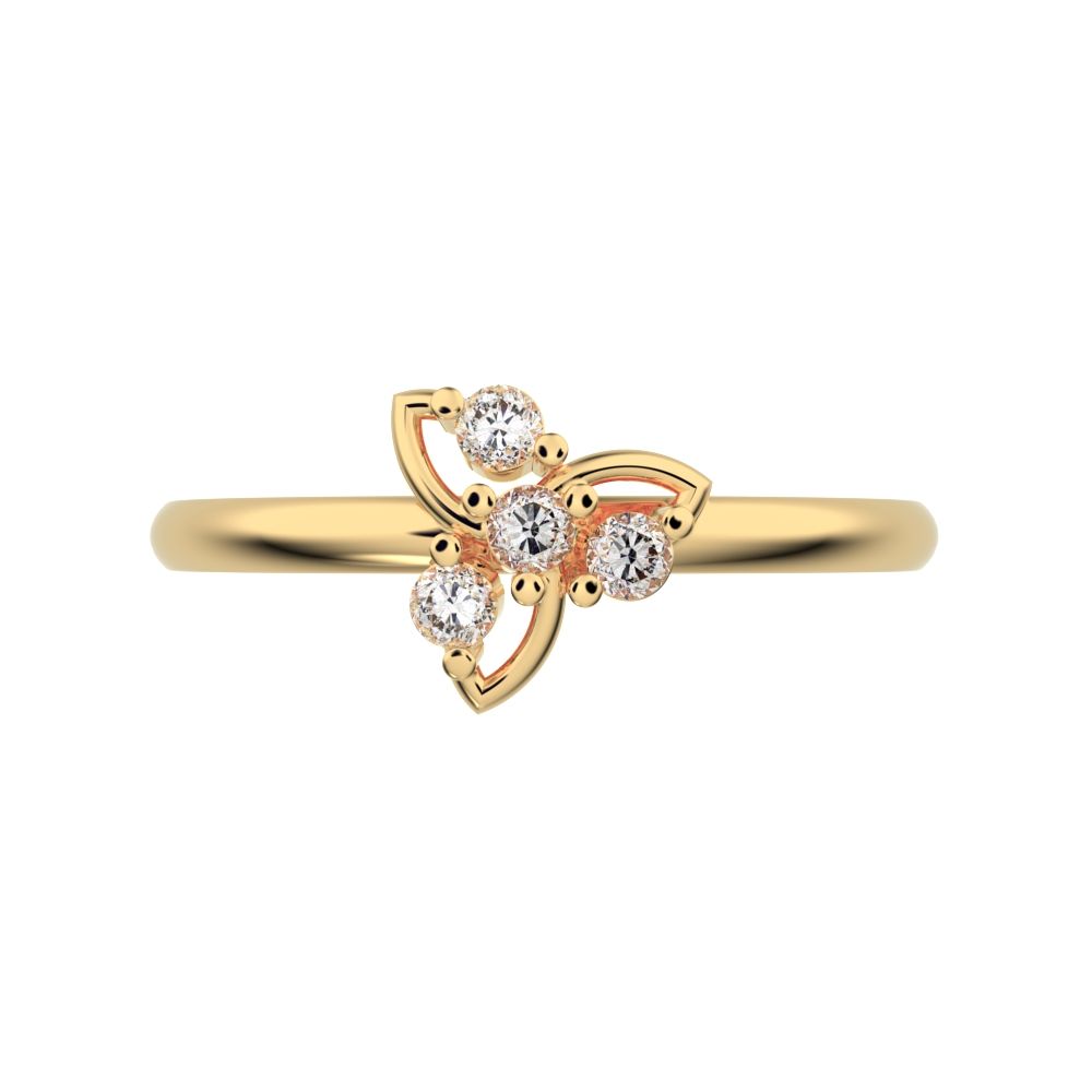 0.08 ct Round Cut Moissanite dainty Minimalist star eye halo floral spiral cluster 14K / 18K Solid Yellow Gold everyday ring