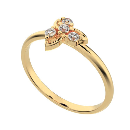 0.08 ct Round Cut Simulated Clear Diamond dainty Minimalist star eye halo floral spiral cluster 14K / 18K Solid Yellow Gold everyday ring