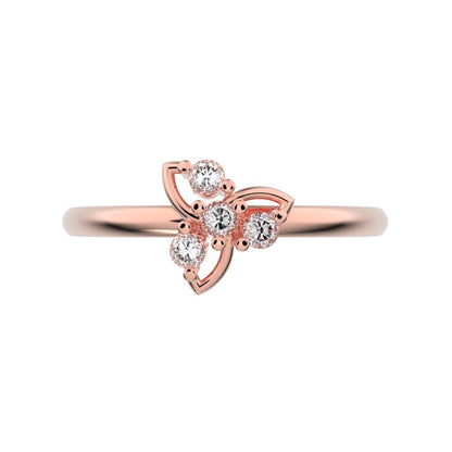0.08 ct Round Cut Simulated Clear Diamond dainty Minimalist star eye halo floral spiral cluster 14K / 18K Solid Rose Gold everyday ring