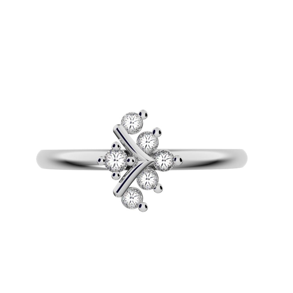 0.09 ct Round Cut Moissanite dainty Minimalist star V halo floral cluster 14K / 18K Solid White Gold everyday ring