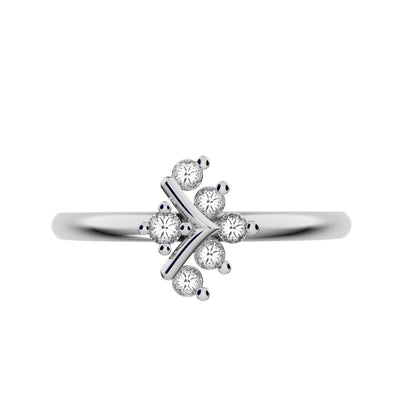 0.09 ct Round Cut Moissanite dainty Minimalist star V halo floral cluster 14K / 18K Solid White Gold everyday ring