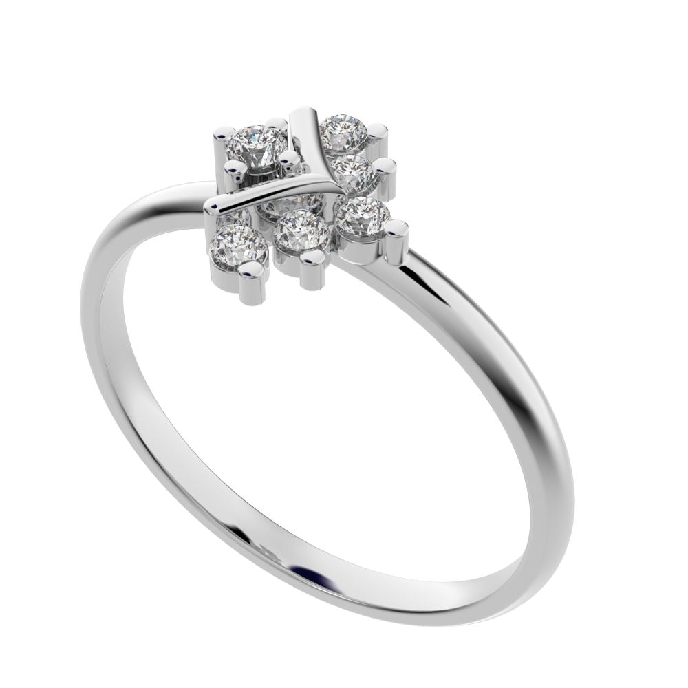 0.09 ct Round Cut Simulated Clear Diamond dainty Minimalist star V halo floral cluster 14K / 18K Solid White Gold everyday ring
