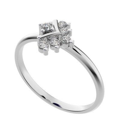0.09 ct Round Cut Simulated Clear Diamond dainty Minimalist star V halo floral cluster 14K / 18K Solid White Gold everyday ring