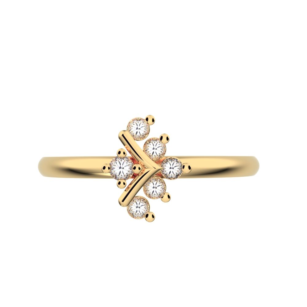 0.09 ct Round Cut Simulated Clear Diamond dainty Minimalist star V halo floral cluster 14K / 18K Solid Yellow Gold everyday ring