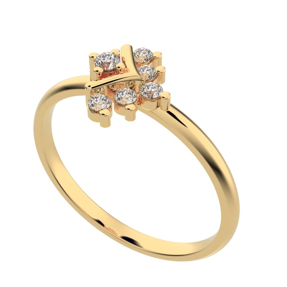 0.09 ct Round Cut Moissanite dainty Minimalist star V halo floral cluster 14K / 18K Solid Yellow Gold everyday ring
