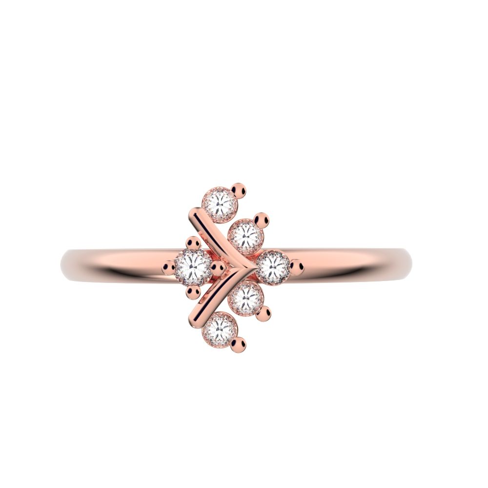 0.09 ct Round Cut Moissanite dainty Minimalist star V halo floral cluster 14K / 18K Solid Rose Gold everyday ring