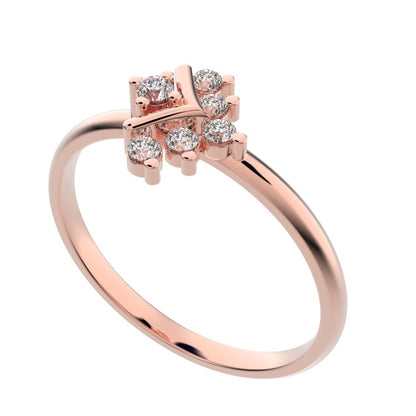 0.09 ct Round Cut Moissanite dainty Minimalist star V halo floral cluster 14K / 18K Solid Rose Gold everyday ring
