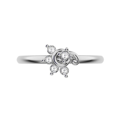 0.075 ct Round Cut Simulated Clear Diamond dainty Minimalist half moon eye halo floral cluster 14K / 18K Solid White Gold everyday ring