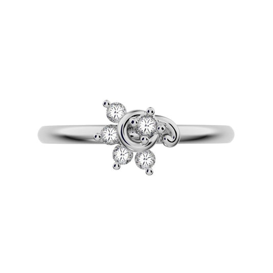0.075 ct Round Cut Simulated Clear Diamond dainty Minimalist half moon eye halo floral cluster 14K / 18K Solid White Gold everyday ring