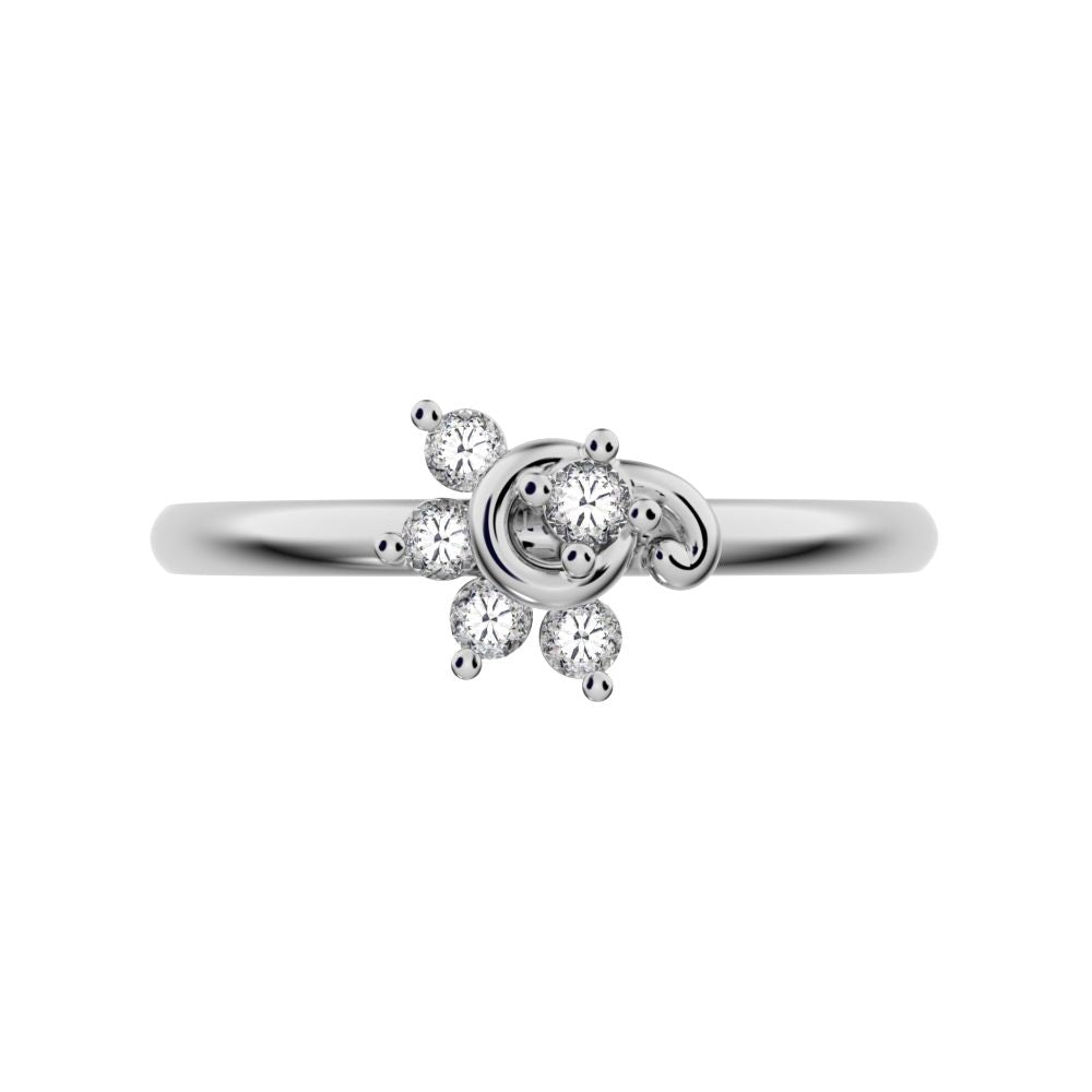 0.075 ct Round Cut Moissanite dainty Minimalist half moon eye halo floral cluster 14K / 18K Solid White Gold everyday ring