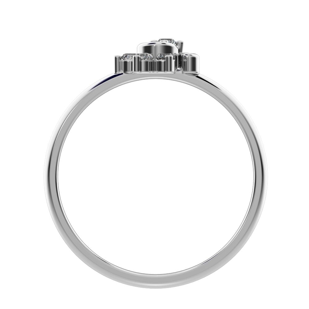 0.075 ct Round Cut Simulated Clear Diamond dainty Minimalist half moon eye halo floral cluster 14K / 18K Solid White Gold everyday ring
