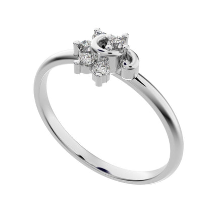 0.075 ct Round Cut Simulated Clear Diamond dainty Minimalist half moon eye halo floral cluster 14K / 18K Solid White Gold everyday ring