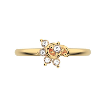 0.075 ct Round Cut Moissanite dainty Minimalist half moon eye halo floral cluster 14K / 18K Solid Yellow Gold everyday ring