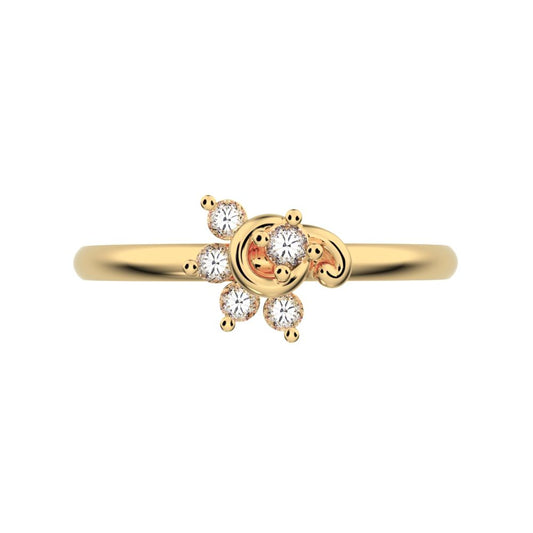 0.075 ct Round Cut Moissanite dainty Minimalist half moon eye halo floral cluster 14K / 18K Solid Yellow Gold everyday ring